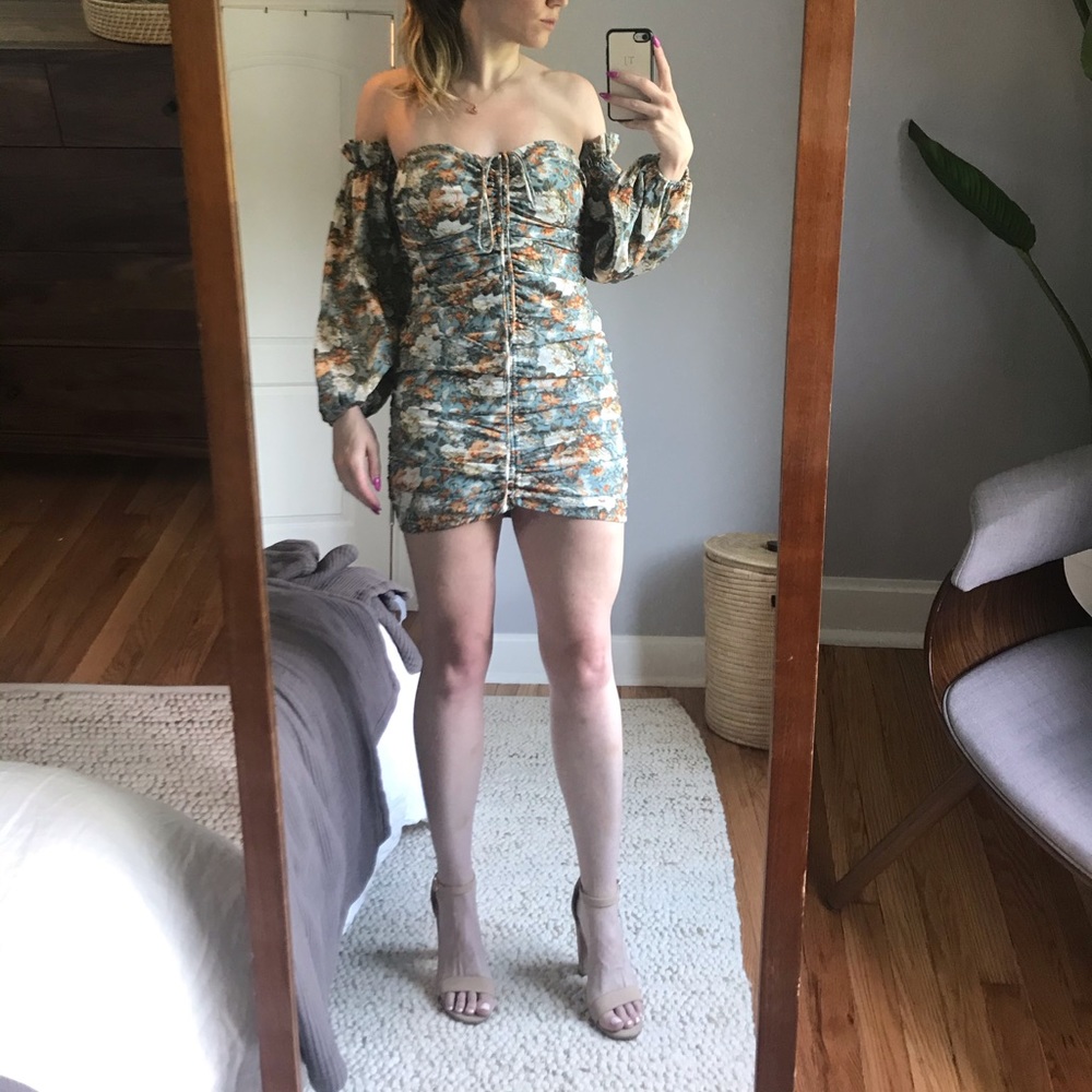 NWT HelloMolly floral ruched off the shoulderdress